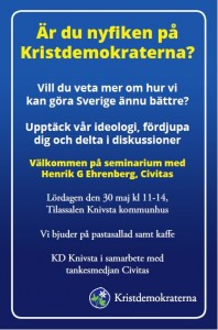 Annons för KD Knivstas idéseminarium med Civitas