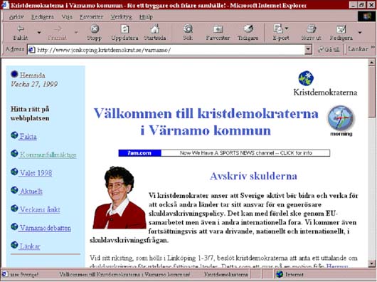 Första versionen av Kristdemokraternas webbplats i Värnamo, 1998.
