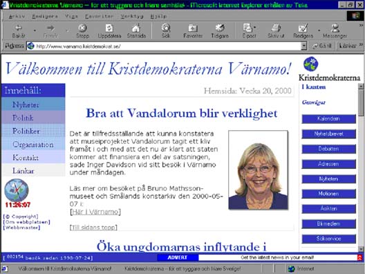 Andra versionen av Kristdemokraternas webbplats i Värnamo, 1999.