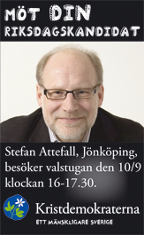 Möt din riksdagskandidat. Stefan Attefall, Jönköping, besöker valstugan den 10/9 klockan 16-17.30. Kristdemokraterna - ett mänskligare Sverige.