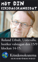 Möt din riksdagskandidat. Roland Utbult, Uddevalla, besöker valstugan den 15/9 klockan 14-15. Kristdemokraterna Seniorförbundet