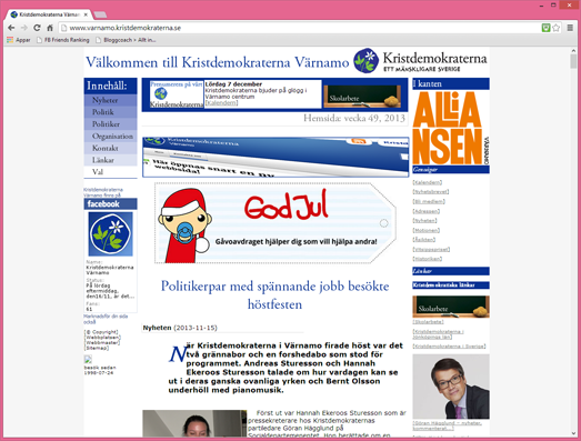 Sista versionen av Kristdemokraternas HTML-webb i Värnamo, 2013.
