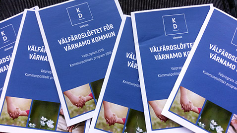 Välfärdslöftet för Värnamo kommun - Kristdemokraternas valprogram 2018. (Foto: Håkan Johansson)