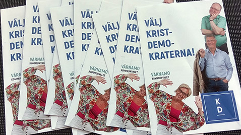 Kristdemokraternas valfolder i Värnamo. (Foto: Håkan Johansson)