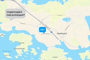 Karta över Oxelösunds kommun. En ungdomsgård vid Ramdalen är markerad i kartan