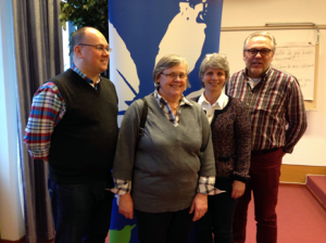 Några av de kristdemokrater som deltog i dagens kandidatutbildning i Nässjö var Torbjörn Eriksson, Lena Freij, Monica Jonsson och Arnold Carlzon från Värnamo. (Foto: Pernilla Mårtensson)