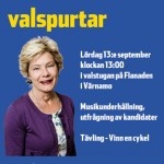 Maria Larsson valspurtar. Lördag 13 september klockan 13.00 i valstugan på Flanaden i Värnamo. Musikunderhållning och utfrågning av kandidater. Tävling - Vinn en cykel. Kristdemokraterna