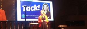 Ebba Busch Thor inledde sitt första tal som partiledare med att tacka för förtroendet, "från djupet av mitt hjärta – tack!" (Foto: Kristdemokraterna)