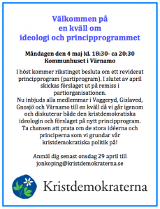 En kväll om ideologi och principprogrammet. 20150504 i Kommunfullmäktigesalen i Värnamo stadshus.