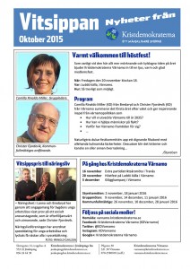 Medlemstidningen Vitsippan, oktober 2015.