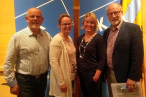 Nomineringskommittén har gjort ett gediget arbete och ännu är det mycket kvar. Anders Pansell, Jenny Larsen, Stina Sinclair (sekreterare) och Stefan Attefall var med i Värnamo. (Foto: Håkan Johansson)