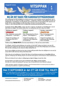 Vitsippan med kandidatutfrågning. Vitsippan med kandidatutfrågning. Medlemsbladet Vitsippan, augusti 2021.